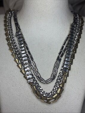 Stella and dot multiple layer silver gold statement necklace